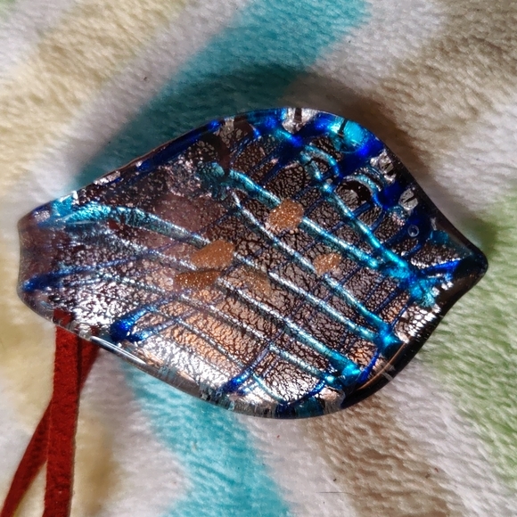 14. Made in Italy Murano Glass Necklace on Leather Cord - Picture 1 of 4